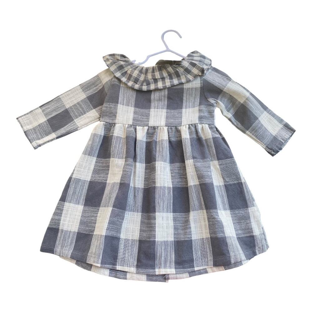 Hurave NWT Gray Cream Gingham Check Cotton Designed in Paris 2T Toddler Dress